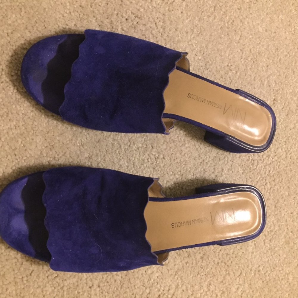 Neiman Marcus suede in royal blue slides size 7 1/2